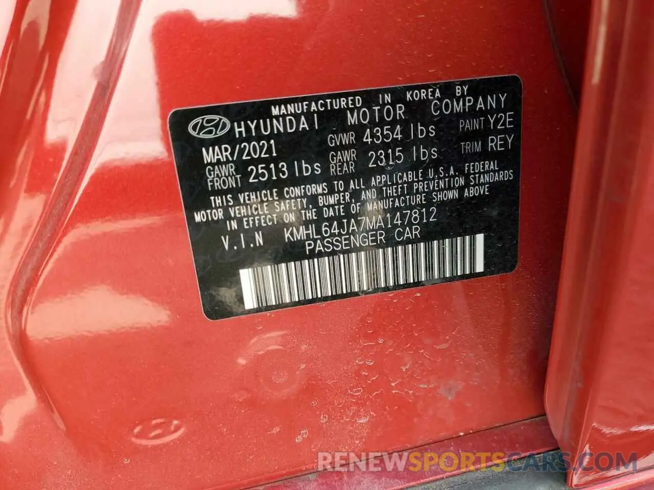 12 Photograph of a damaged car KMHL64JA7MA147812 HYUNDAI SONATA 2021