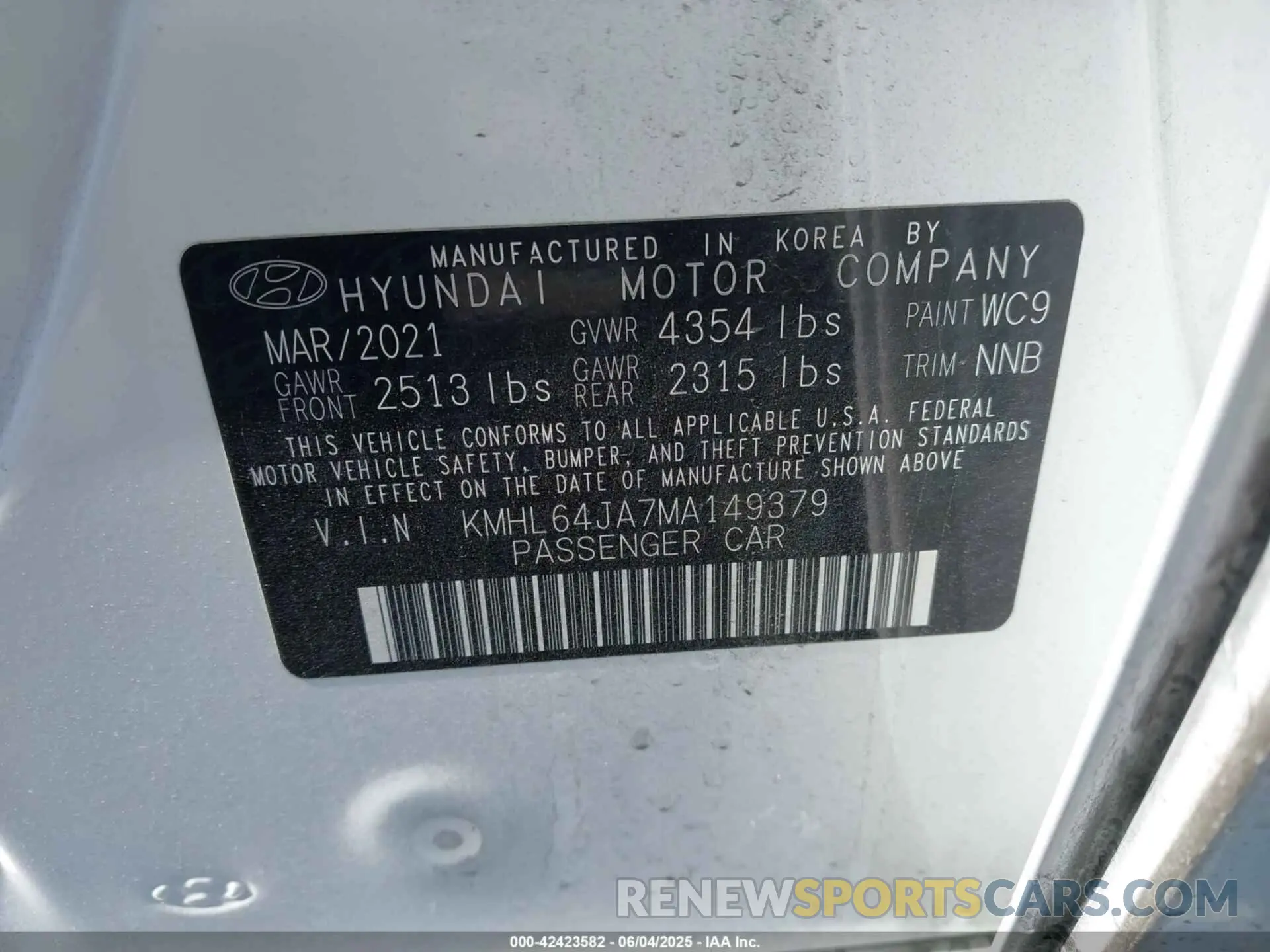 9 Photograph of a damaged car KMHL64JA7MA149379 HYUNDAI SONATA 2021
