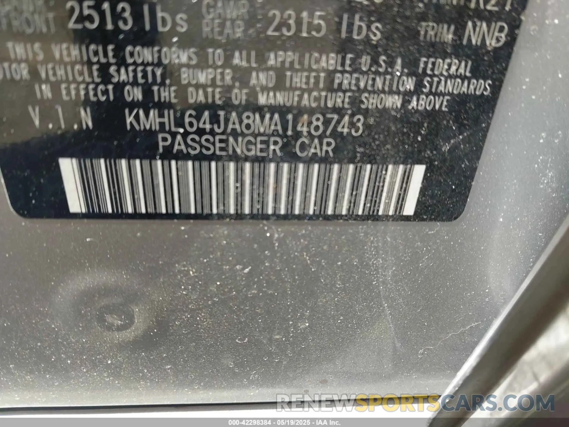 9 Photograph of a damaged car KMHL64JA8MA148743 HYUNDAI SONATA 2021