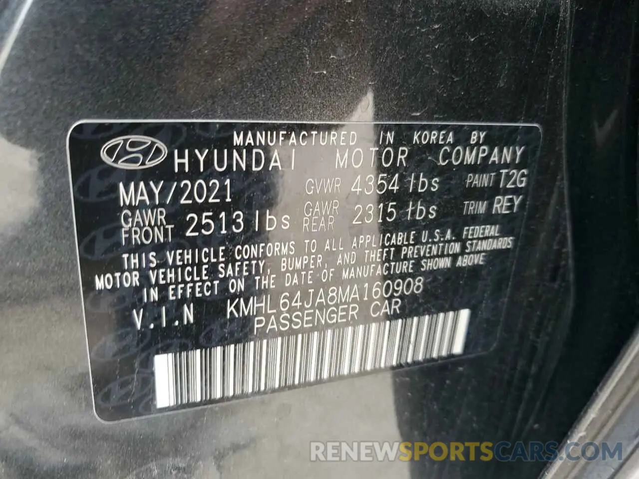 12 Photograph of a damaged car KMHL64JA8MA160908 HYUNDAI SONATA 2021