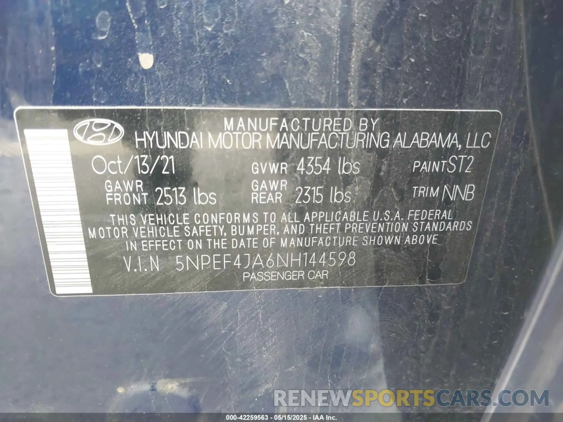 9 Photograph of a damaged car 5NPEF4JA6NH144598 HYUNDAI SONATA 2022