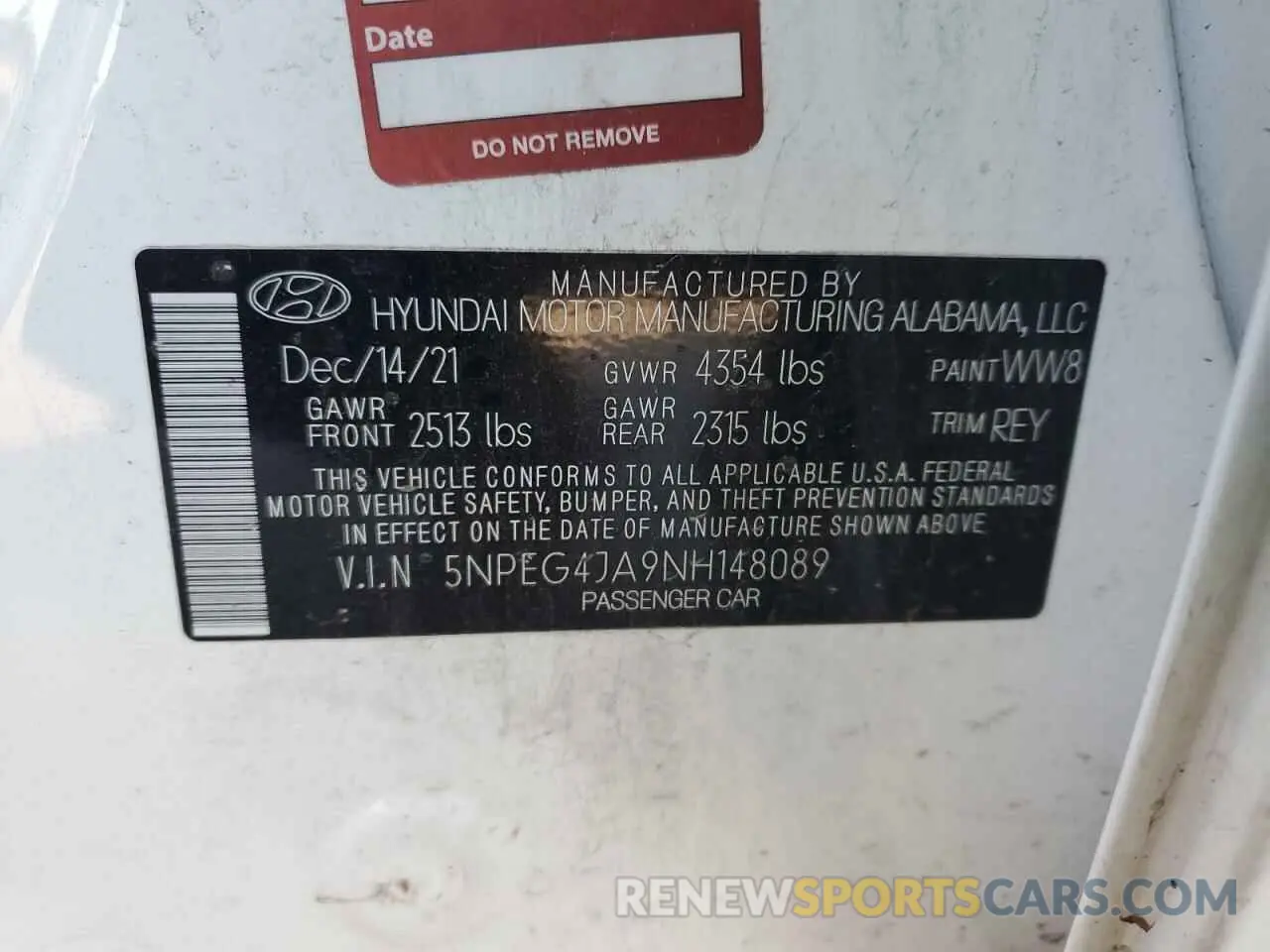 15 Photograph of a damaged car 5NPEG4JA9NH148089 HYUNDAI SONATA 2022