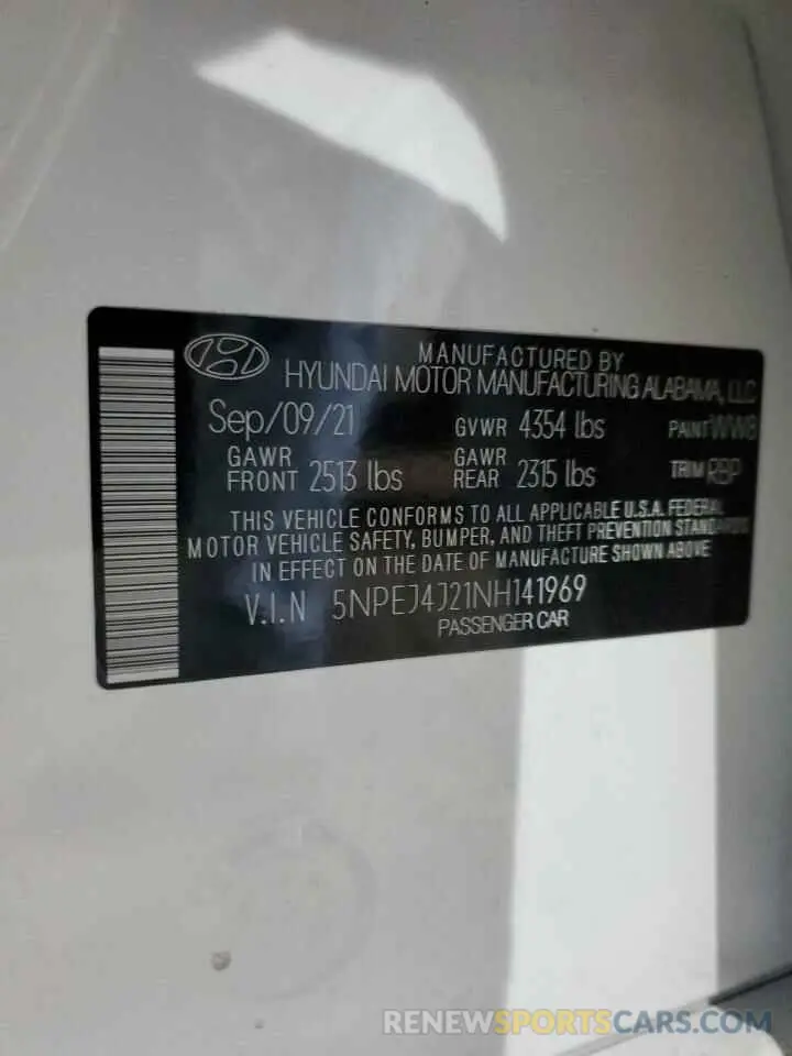 14 Photograph of a damaged car 5NPEJ4J21NH141969 HYUNDAI SONATA 2022