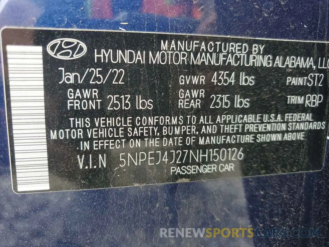 12 Photograph of a damaged car 5NPEJ4J27NH150126 HYUNDAI SONATA 2022