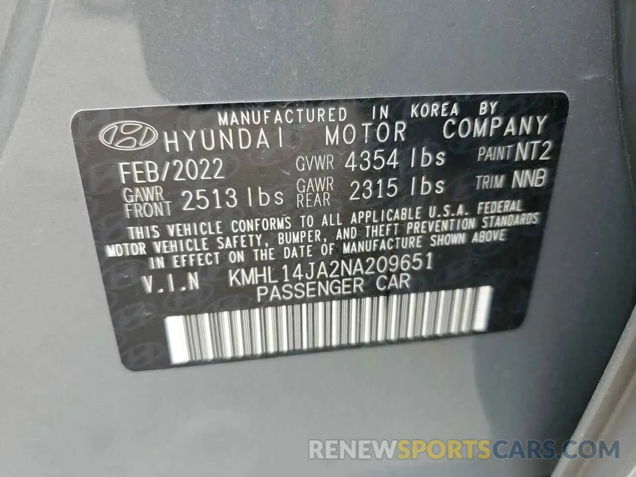 12 Photograph of a damaged car KMHL14JA2NA209651 HYUNDAI SONATA 2022