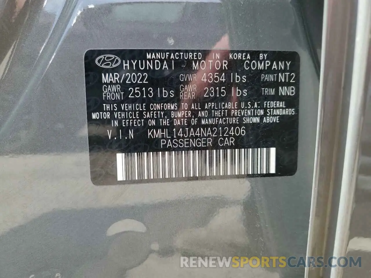 12 Photograph of a damaged car KMHL14JA4NA212406 HYUNDAI SONATA 2022