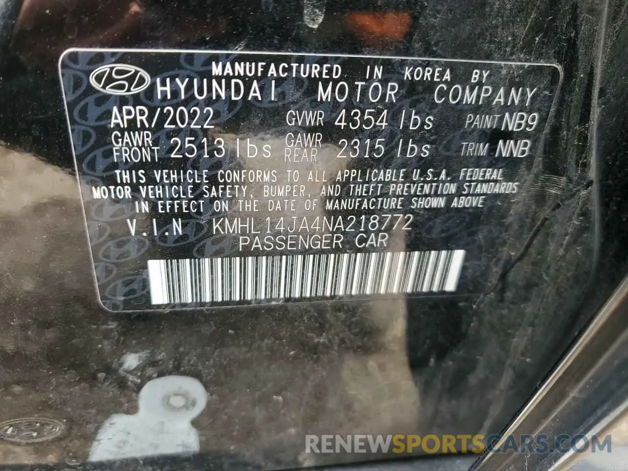12 Photograph of a damaged car KMHL14JA4NA218772 HYUNDAI SONATA 2022