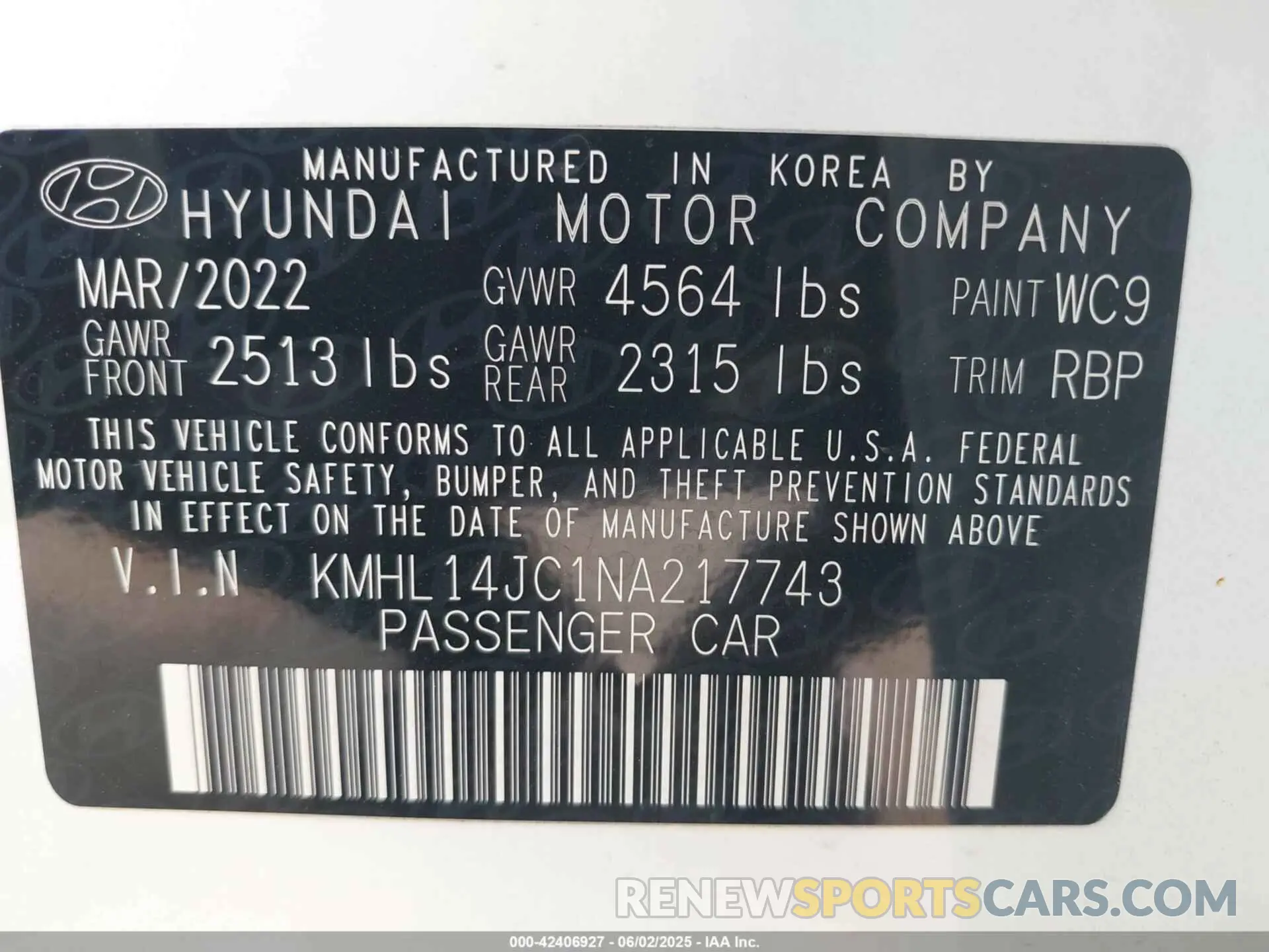 9 Photograph of a damaged car KMHL14JC1NA217743 HYUNDAI SONATA 2022