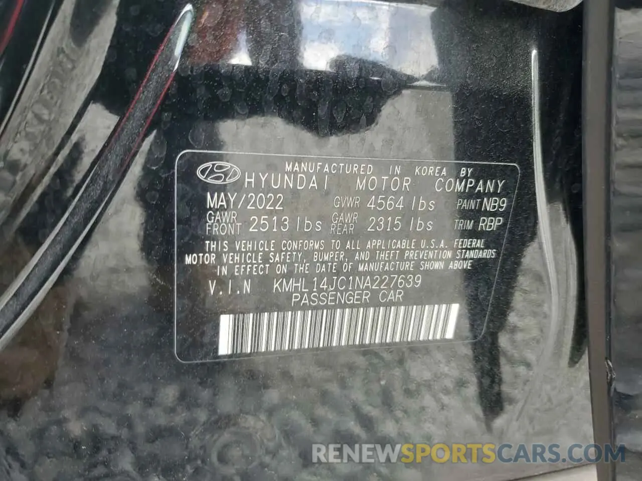 13 Photograph of a damaged car KMHL14JC1NA227639 HYUNDAI SONATA 2022