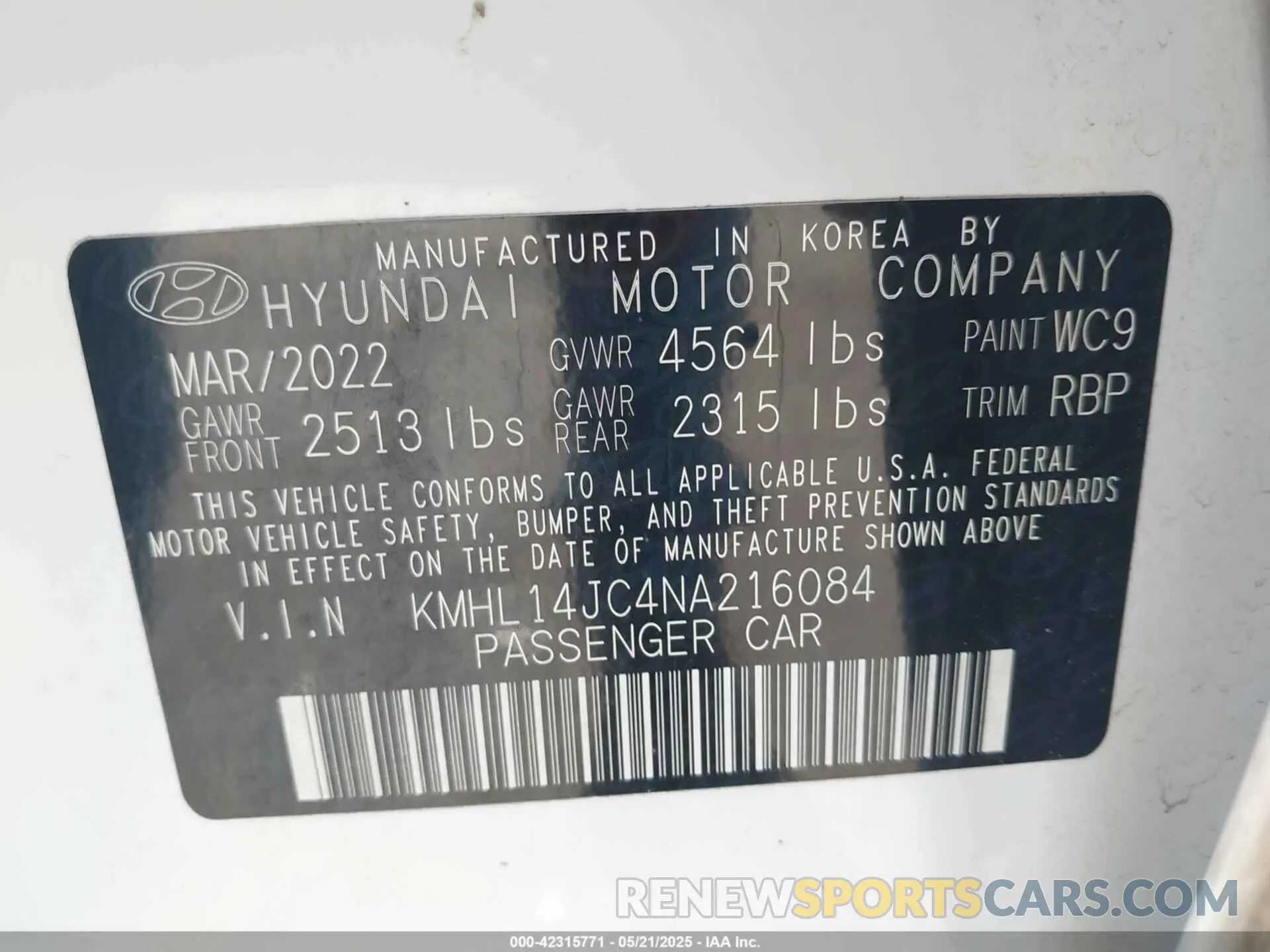 9 Photograph of a damaged car KMHL14JC4NA216084 HYUNDAI SONATA 2022