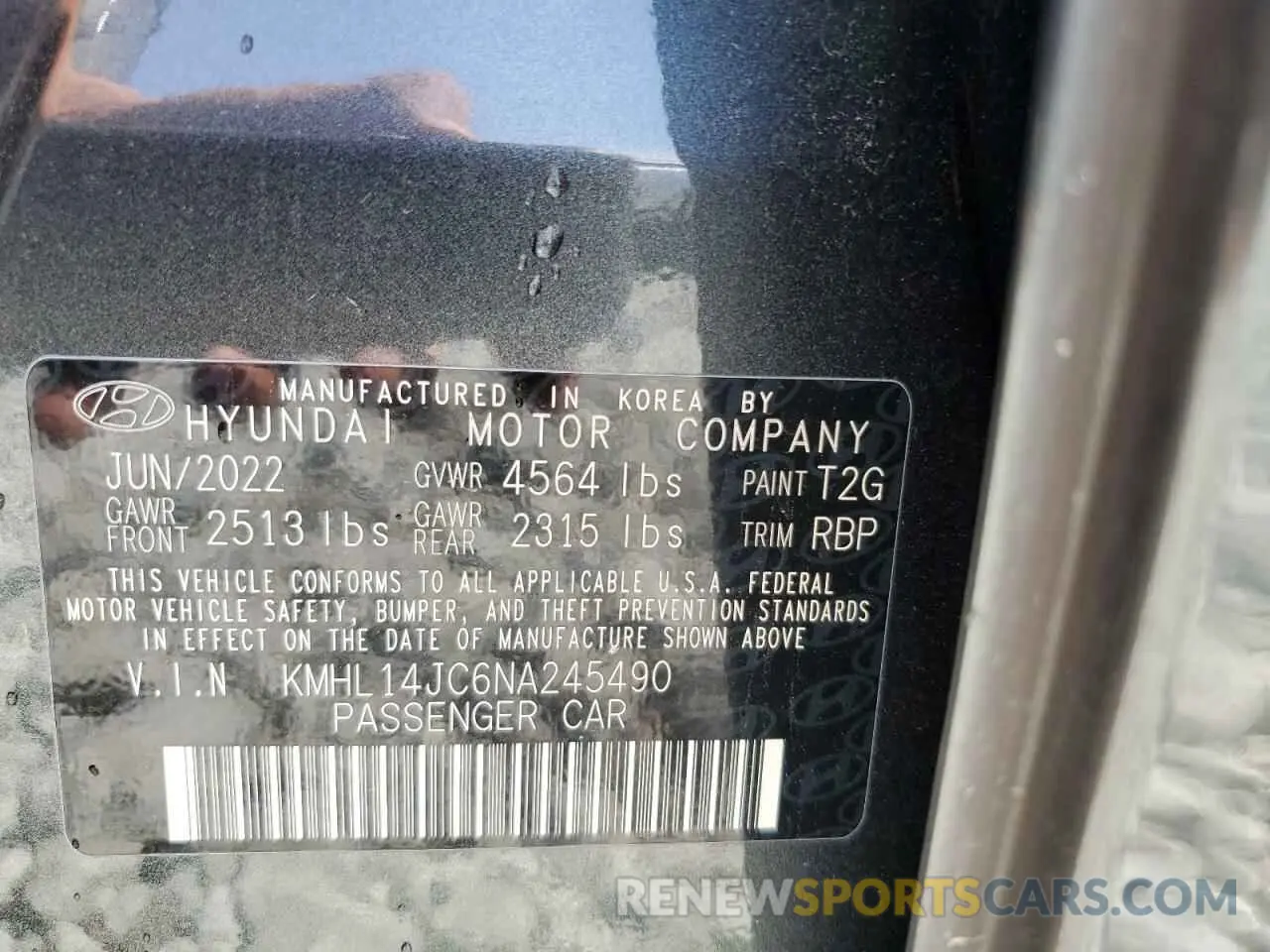 12 Photograph of a damaged car KMHL14JC6NA245490 HYUNDAI SONATA 2022