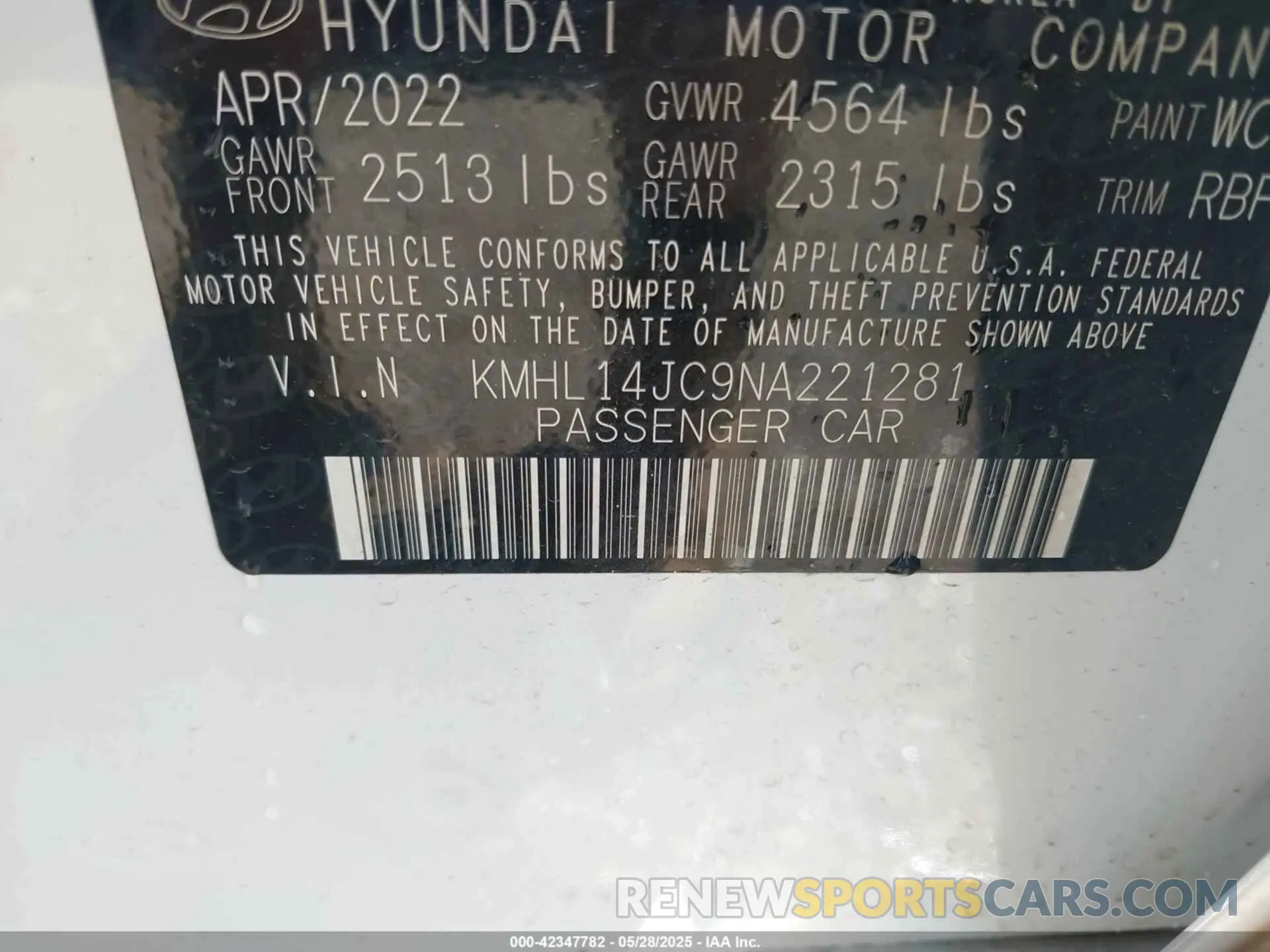 9 Photograph of a damaged car KMHL14JC9NA221281 HYUNDAI SONATA 2022