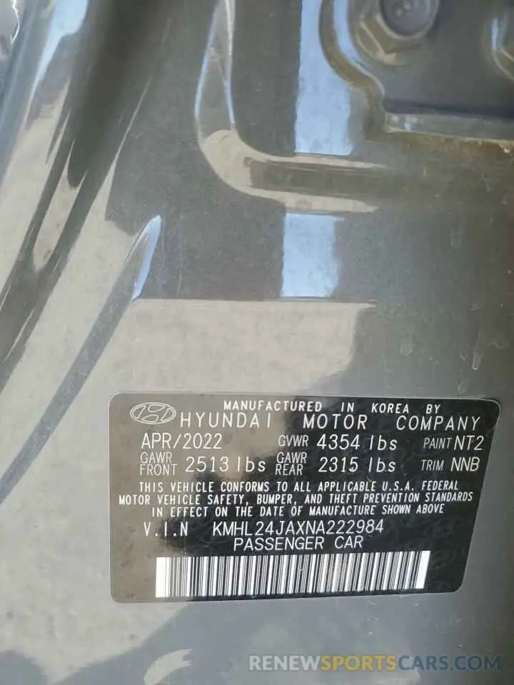 12 Photograph of a damaged car KMHL24JAXNA222984 HYUNDAI SONATA 2022