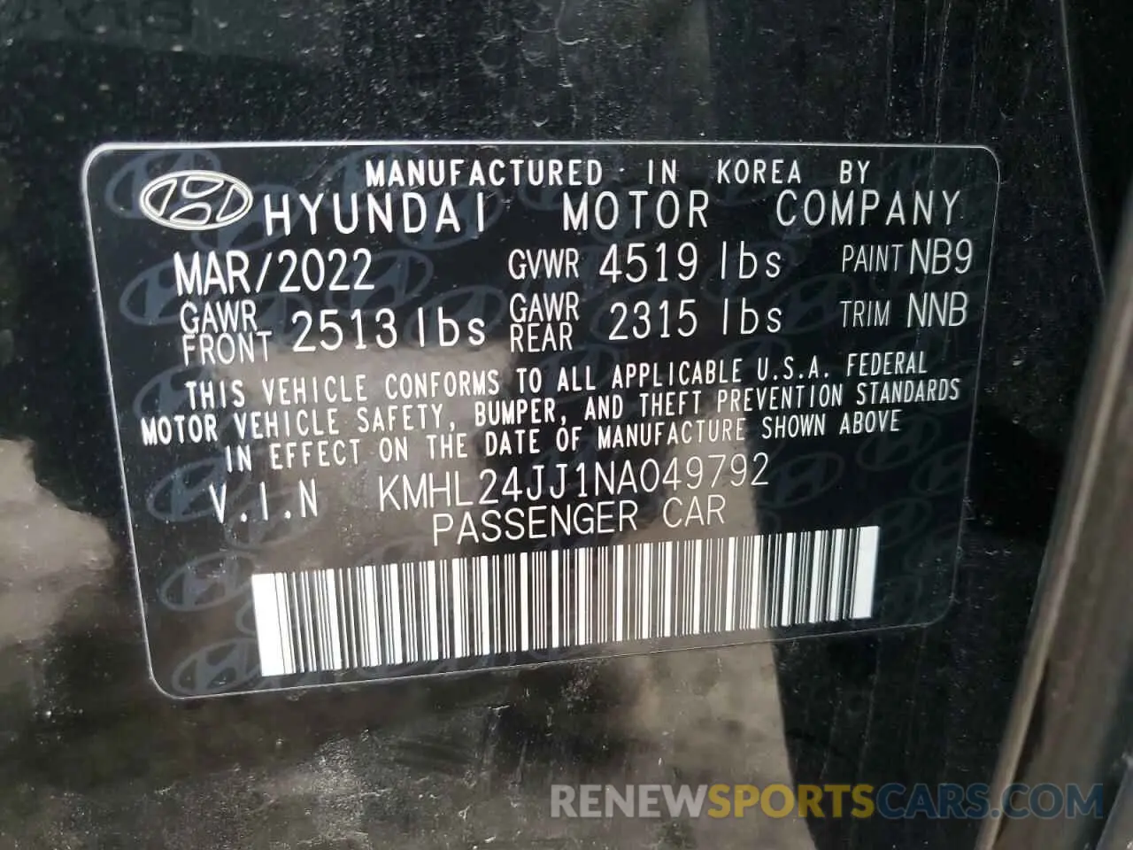 12 Photograph of a damaged car KMHL24JJ1NA049792 HYUNDAI SONATA 2022