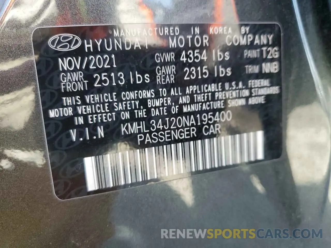 12 Photograph of a damaged car KMHL34J20NA195400 HYUNDAI SONATA 2022