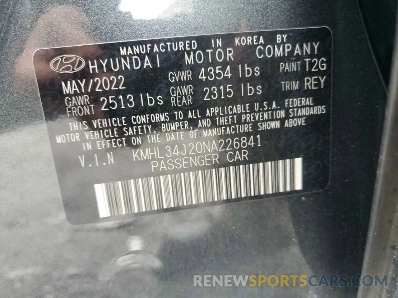 13 Photograph of a damaged car KMHL34J20NA226841 HYUNDAI SONATA 2022