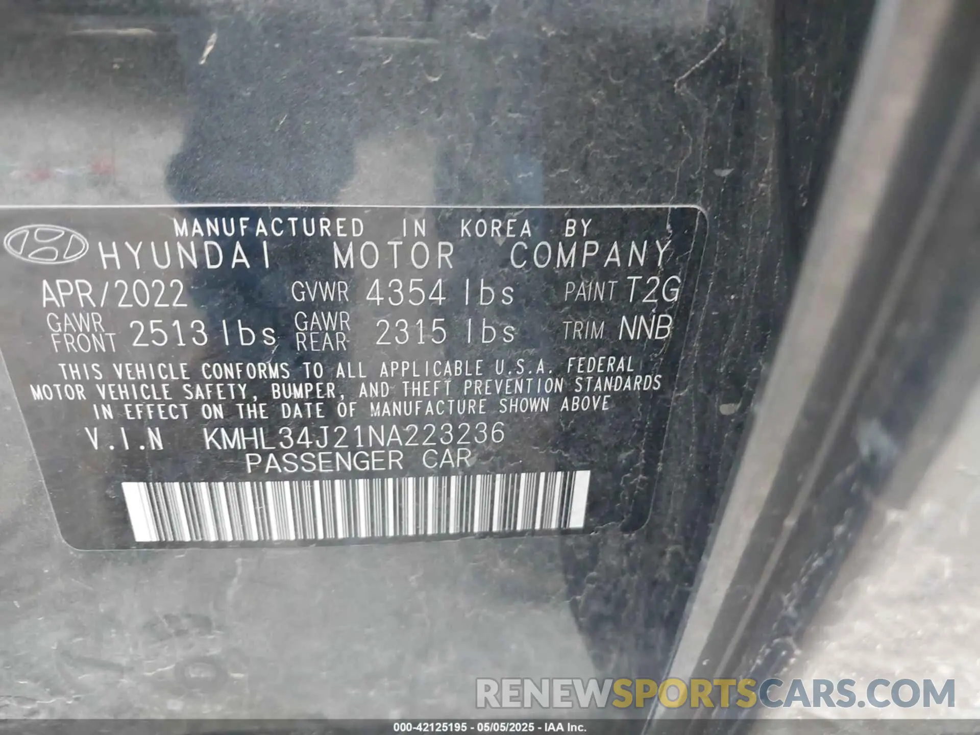 9 Photograph of a damaged car KMHL34J21NA223236 HYUNDAI SONATA 2022