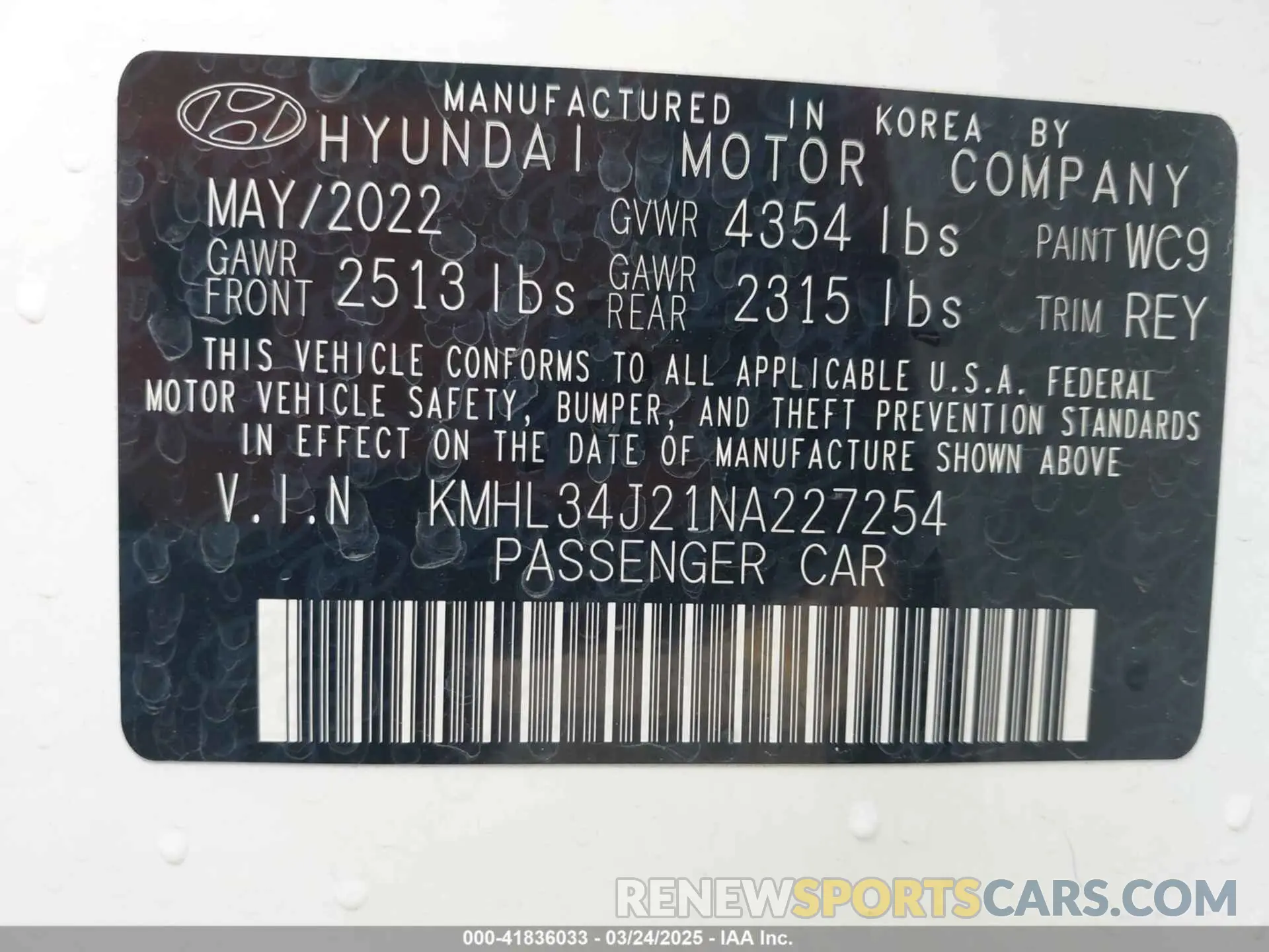 9 Photograph of a damaged car KMHL34J21NA227254 HYUNDAI SONATA 2022