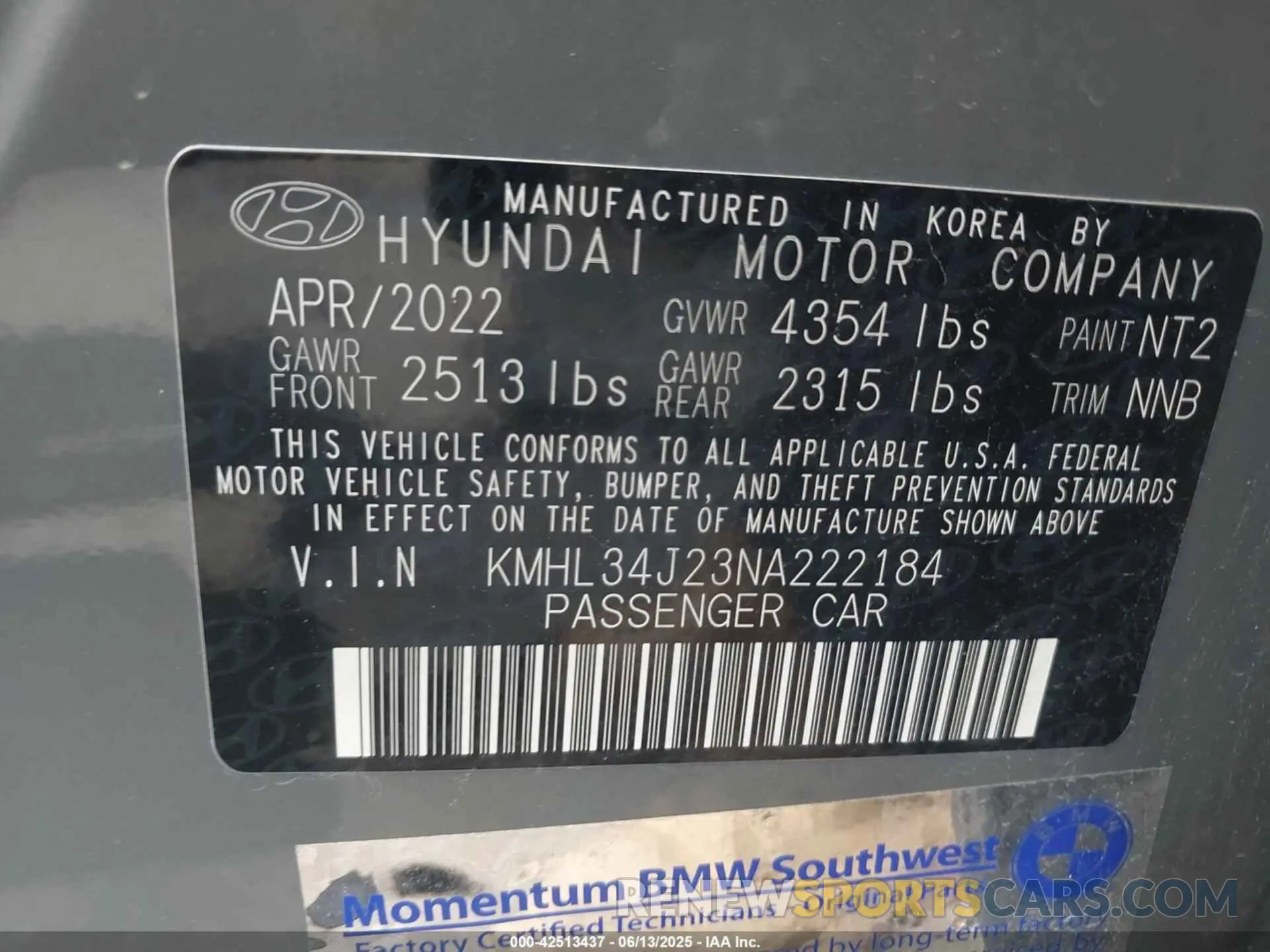 9 Photograph of a damaged car KMHL34J23NA222184 HYUNDAI SONATA 2022