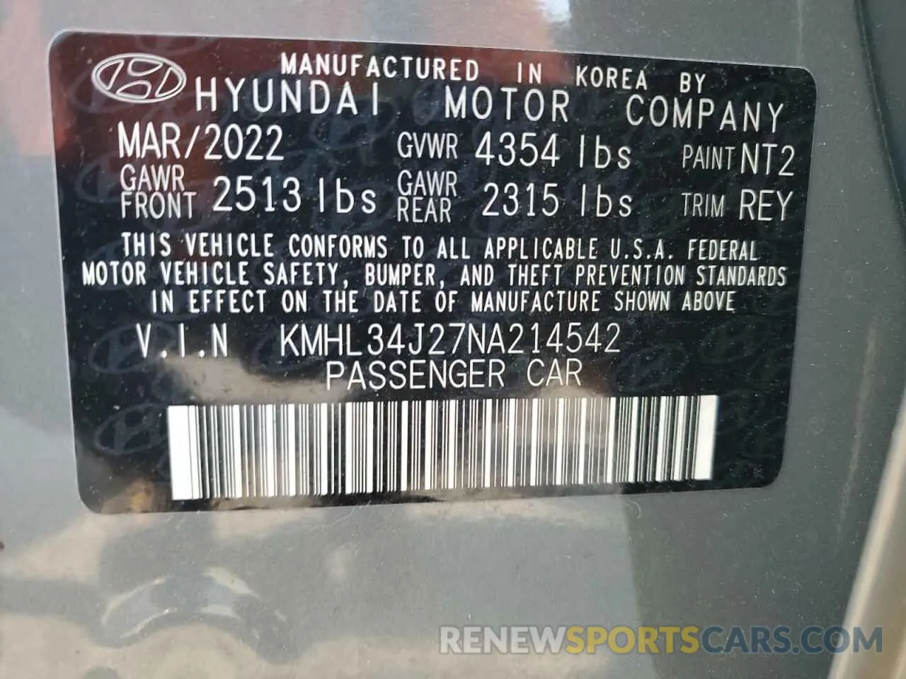 13 Photograph of a damaged car KMHL34J27NA214542 HYUNDAI SONATA 2022