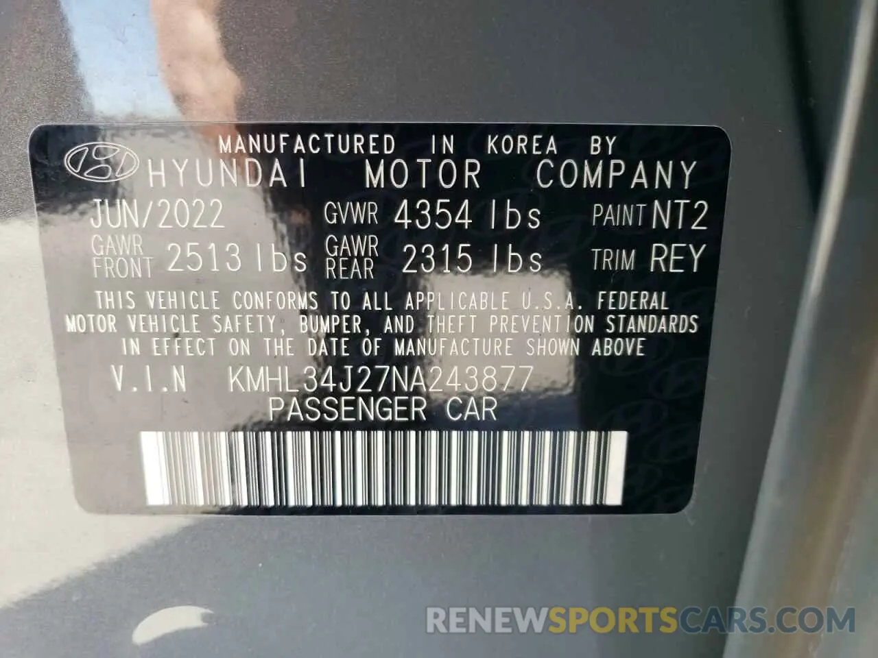 15 Photograph of a damaged car KMHL34J27NA243877 HYUNDAI SONATA 2022