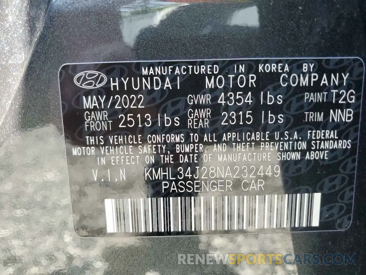 12 Photograph of a damaged car KMHL34J28NA232449 HYUNDAI SONATA 2022