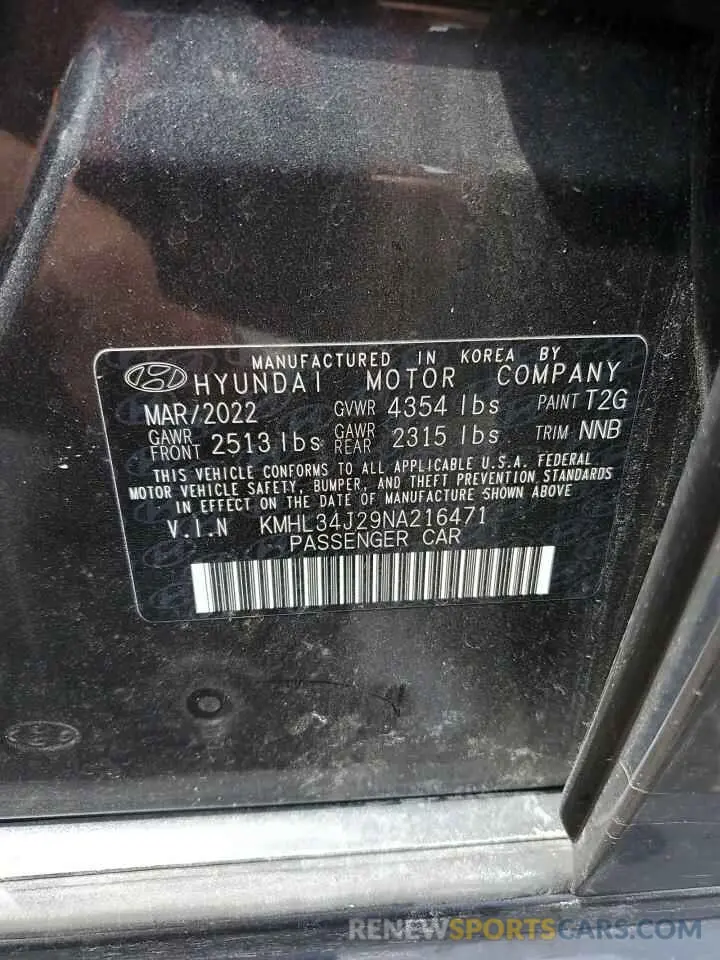12 Photograph of a damaged car KMHL34J29NA216471 HYUNDAI SONATA 2022