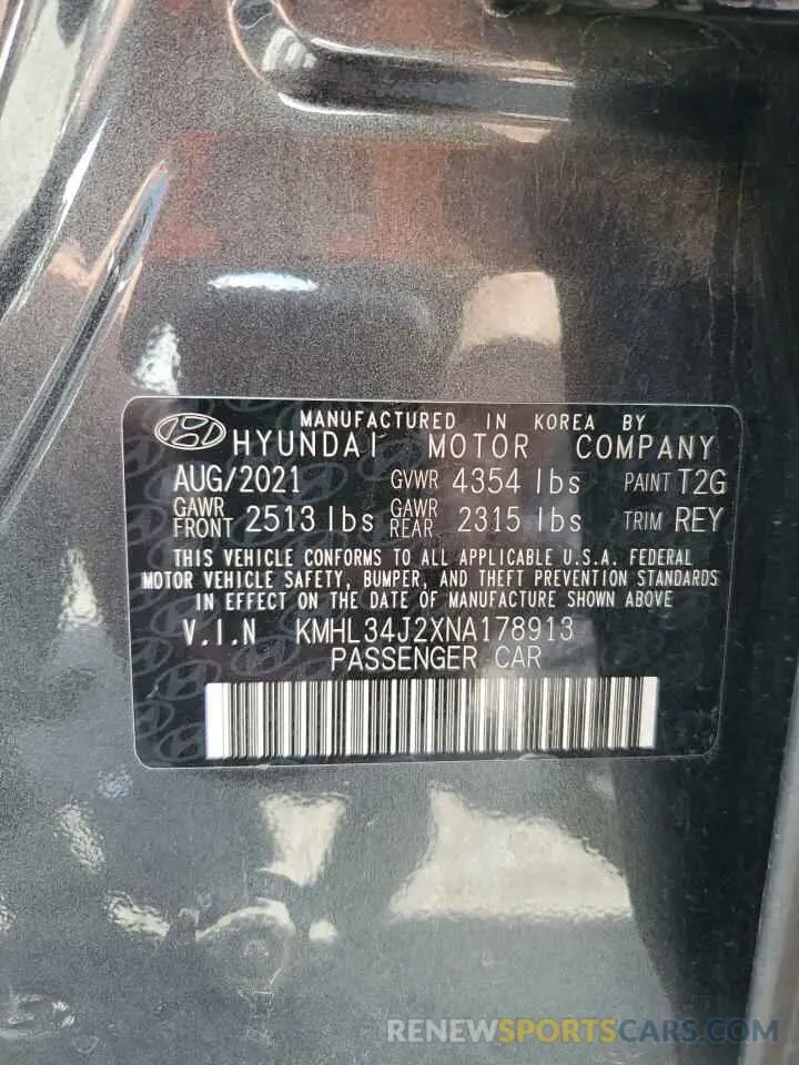 12 Photograph of a damaged car KMHL34J2XNA178913 HYUNDAI SONATA 2022