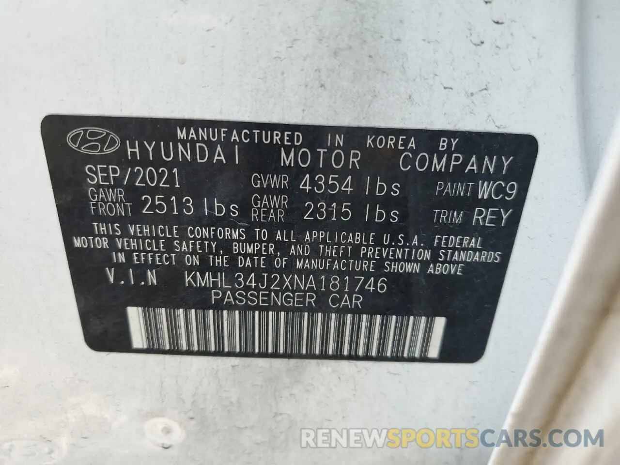 12 Photograph of a damaged car KMHL34J2XNA181746 HYUNDAI SONATA 2022
