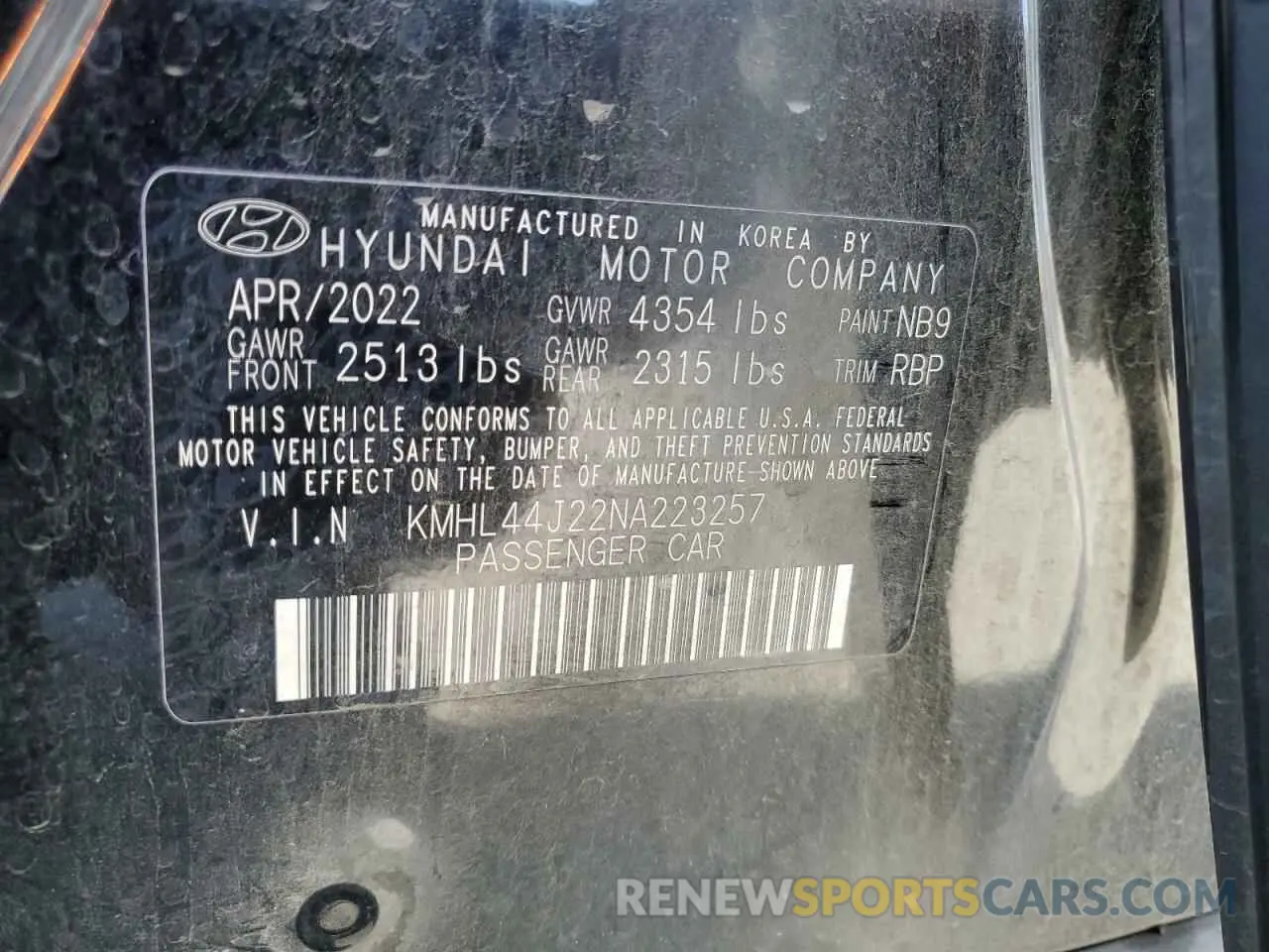 13 Photograph of a damaged car KMHL44J22NA223257 HYUNDAI SONATA 2022