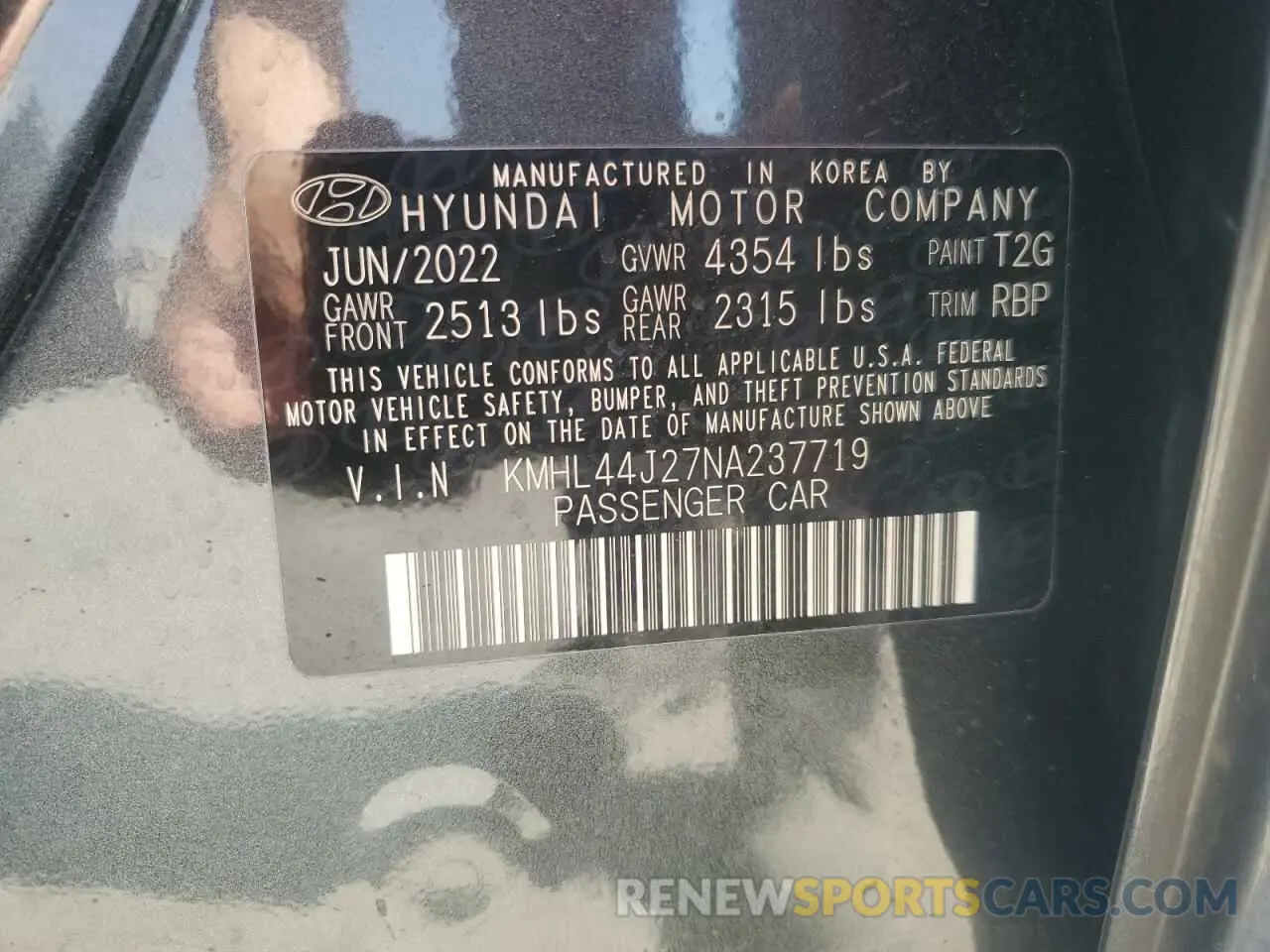 12 Photograph of a damaged car KMHL44J27NA237719 HYUNDAI SONATA 2022