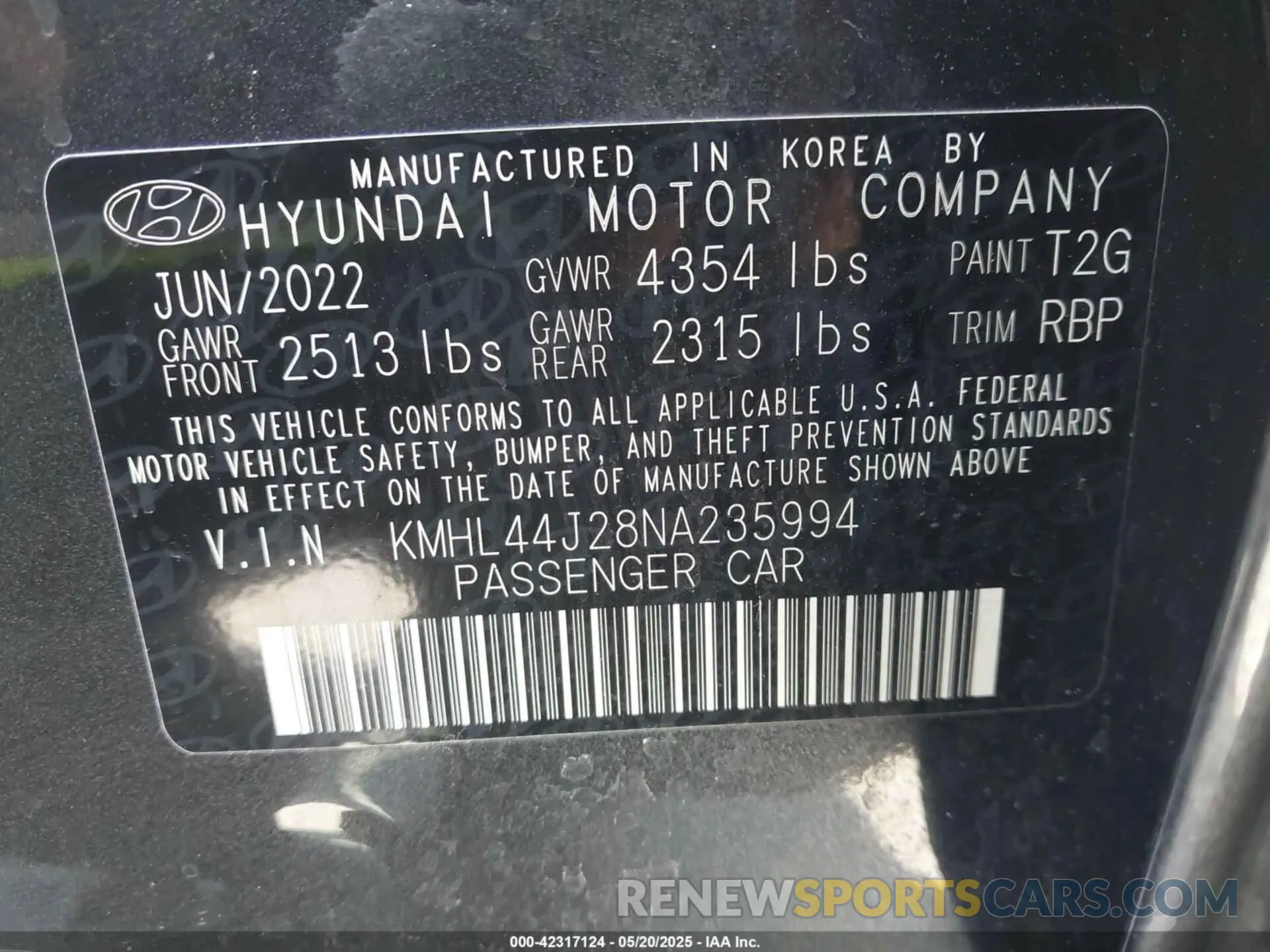 9 Photograph of a damaged car KMHL44J28NA235994 HYUNDAI SONATA 2022