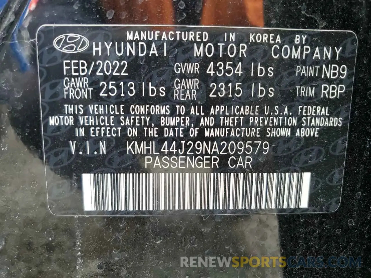 12 Photograph of a damaged car KMHL44J29NA209579 HYUNDAI SONATA 2022