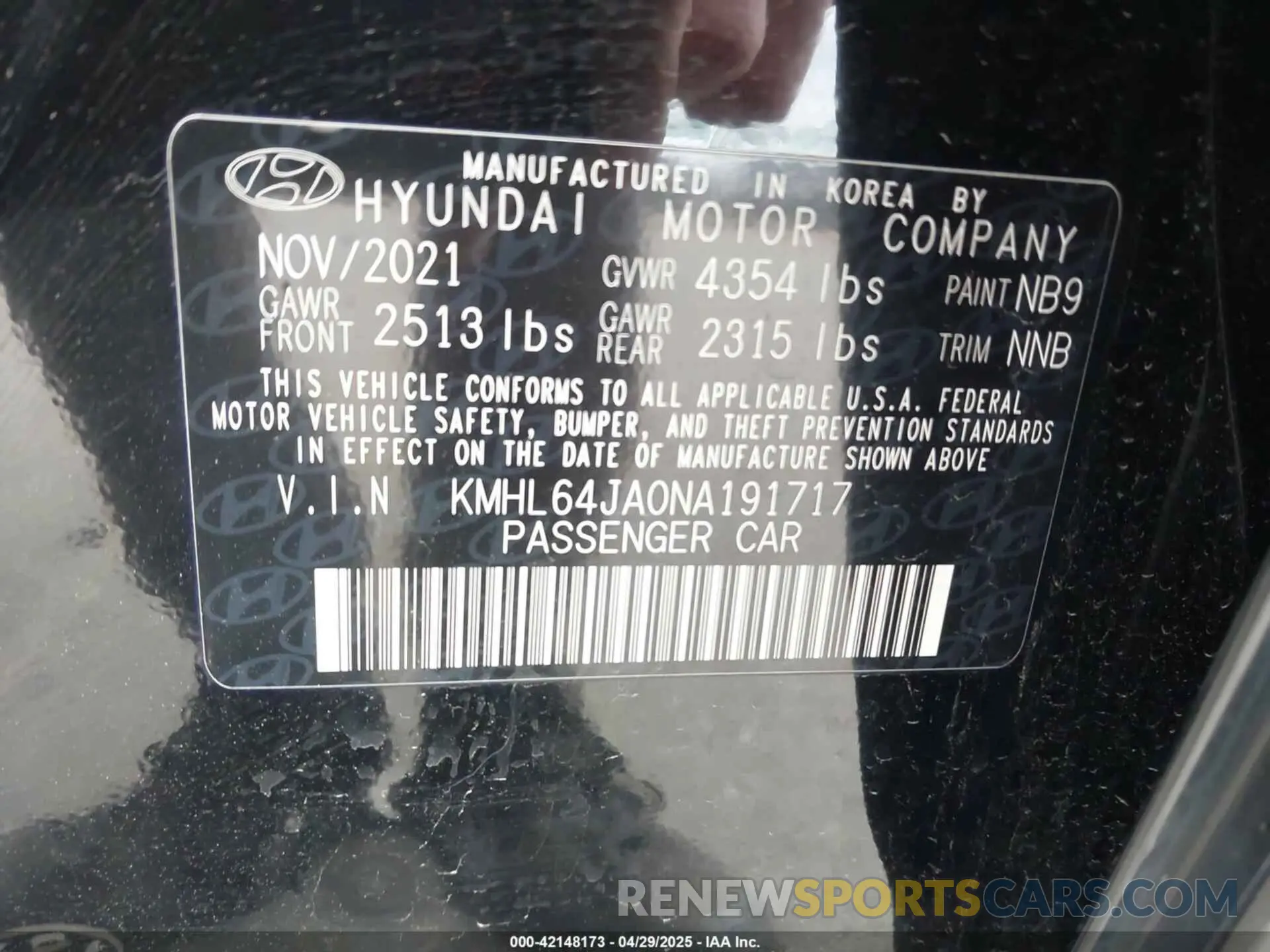 9 Photograph of a damaged car KMHL64JA0NA191717 HYUNDAI SONATA 2022