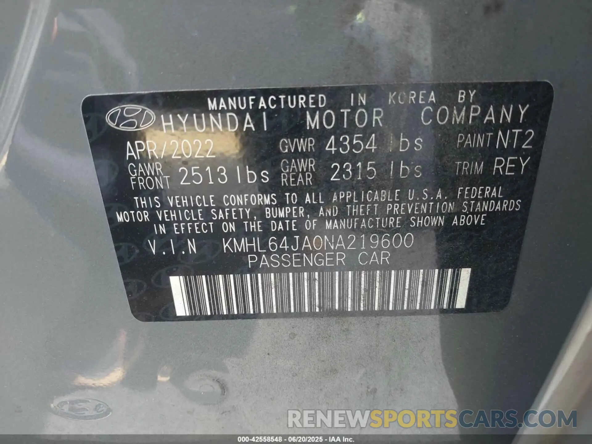 9 Photograph of a damaged car KMHL64JA0NA219600 HYUNDAI SONATA 2022