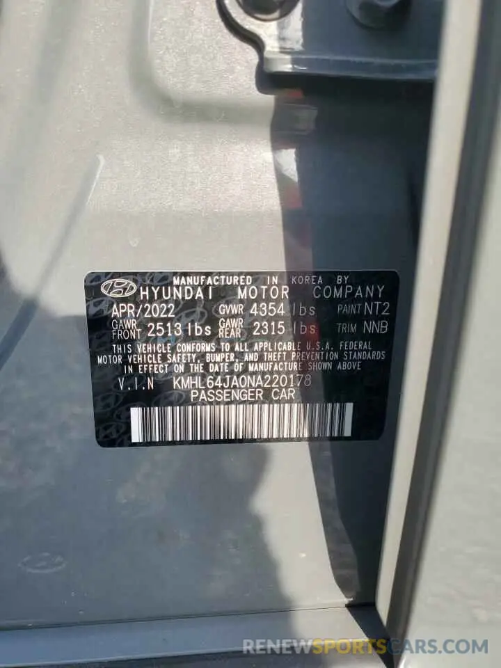 13 Photograph of a damaged car KMHL64JA0NA220178 HYUNDAI SONATA 2022