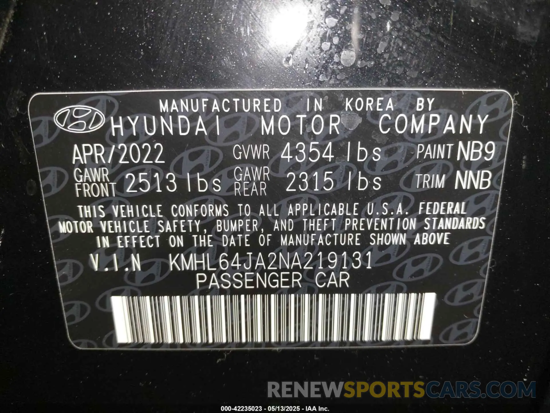 9 Photograph of a damaged car KMHL64JA2NA219131 HYUNDAI SONATA 2022