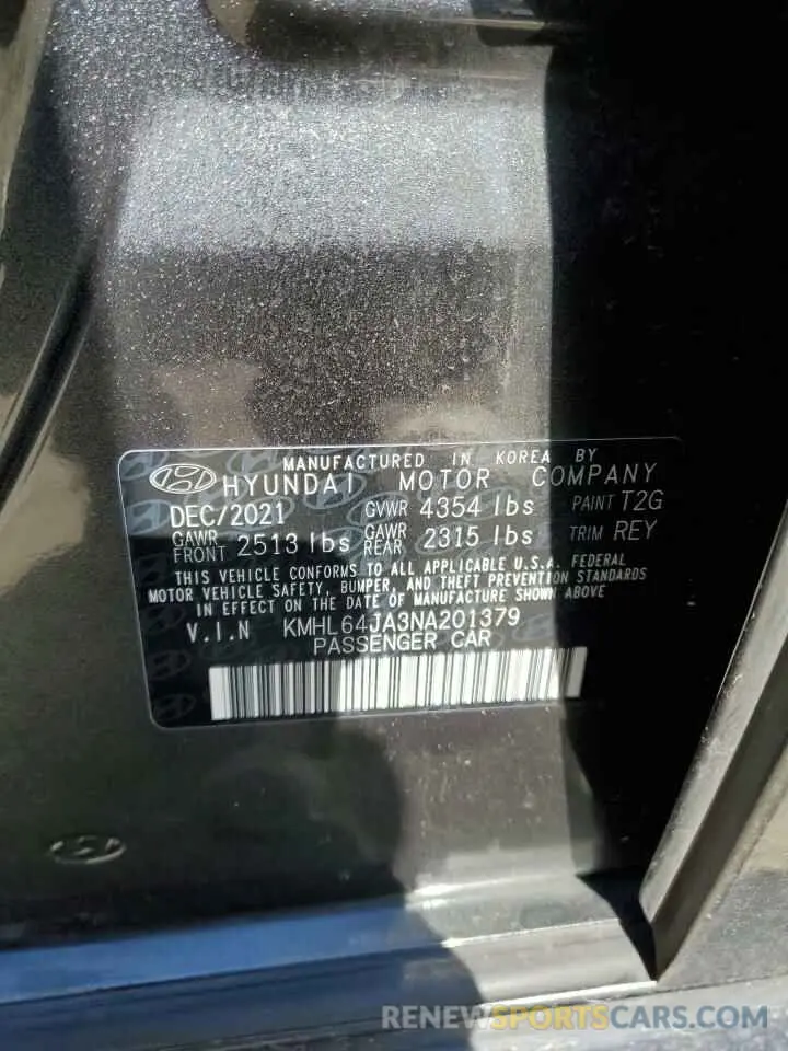 14 Photograph of a damaged car KMHL64JA3NA201379 HYUNDAI SONATA 2022