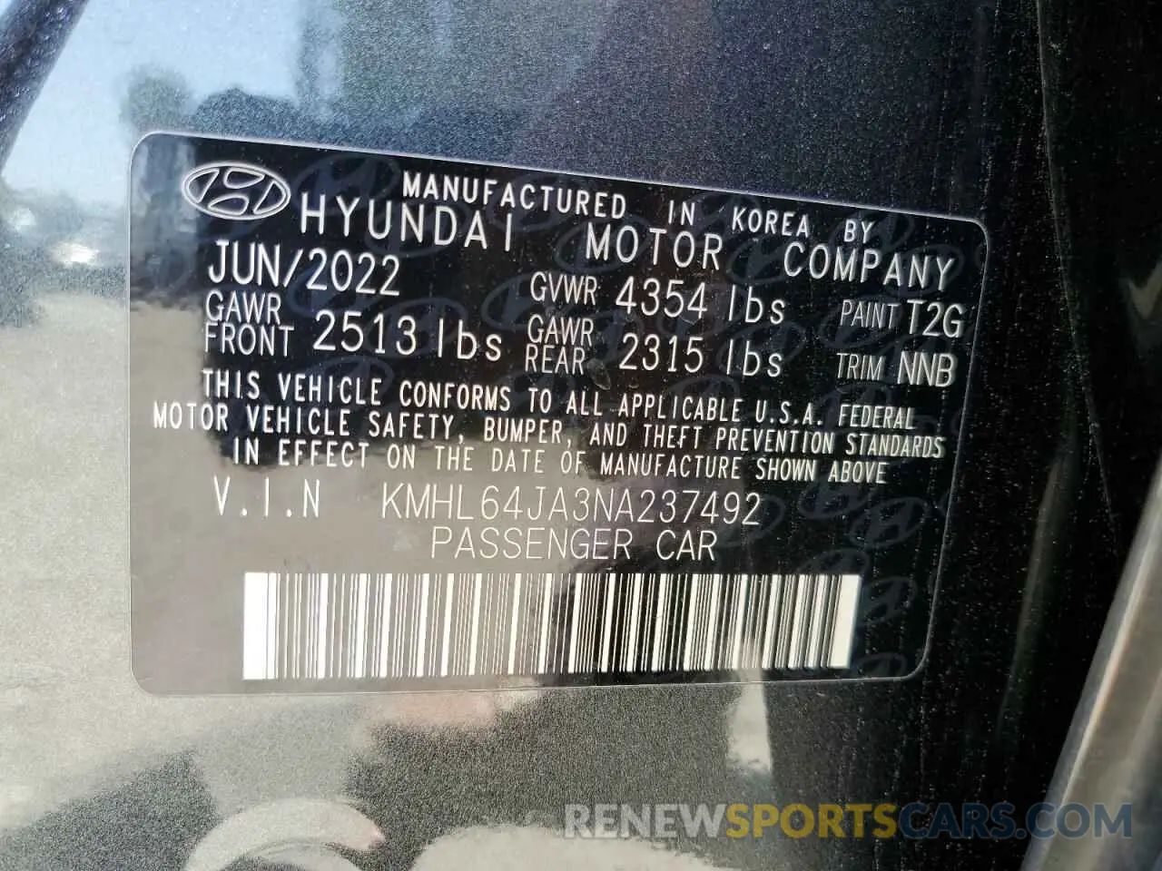 13 Photograph of a damaged car KMHL64JA3NA237492 HYUNDAI SONATA 2022