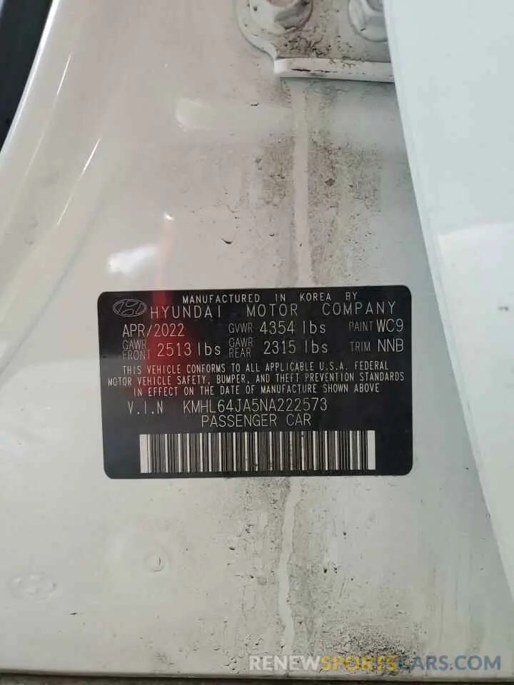 13 Photograph of a damaged car KMHL64JA5NA222573 HYUNDAI SONATA 2022