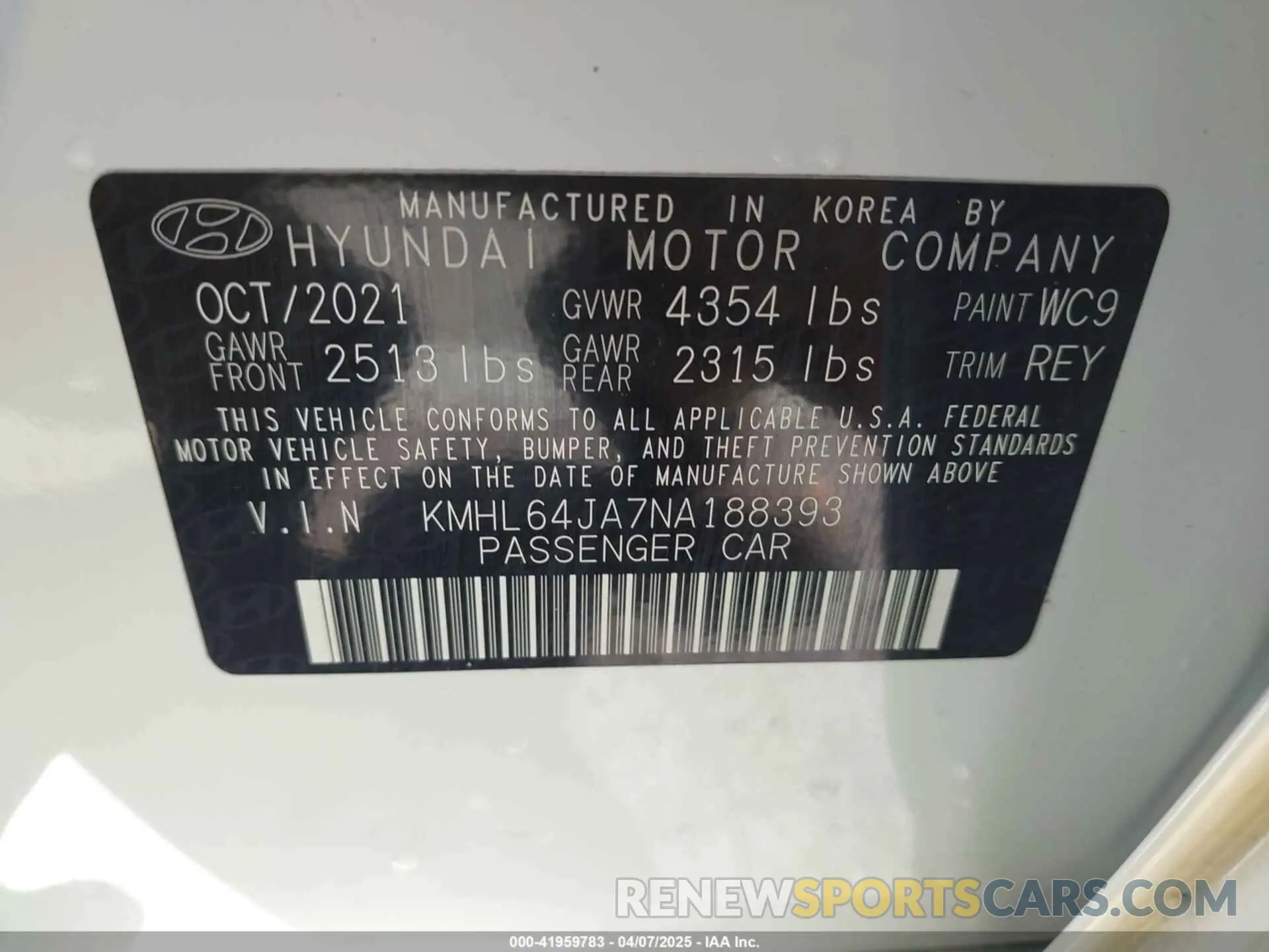 9 Photograph of a damaged car KMHL64JA7NA188393 HYUNDAI SONATA 2022