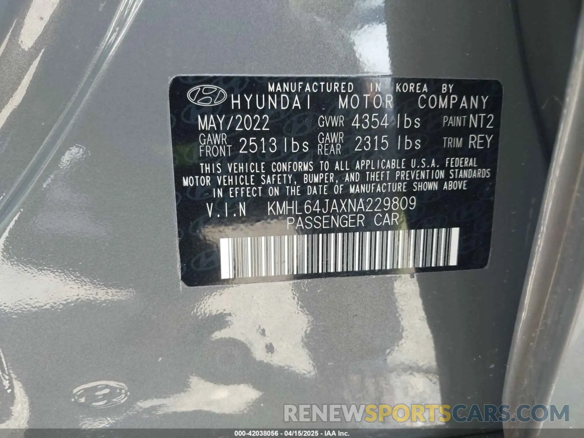 9 Photograph of a damaged car KMHL64JAXNA229809 HYUNDAI SONATA 2022