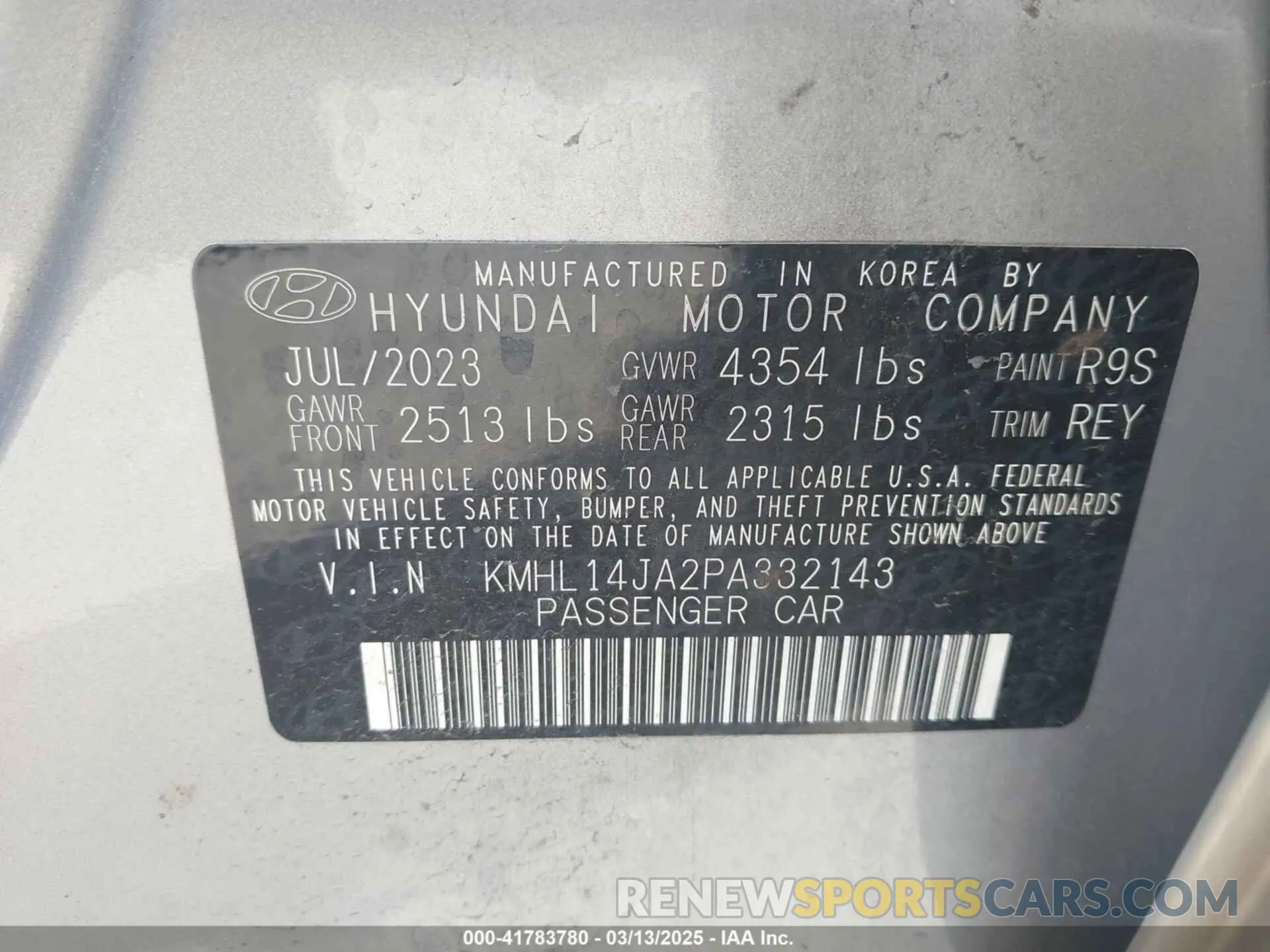 9 Photograph of a damaged car KMHL14JA2PA332143 HYUNDAI SONATA 2023