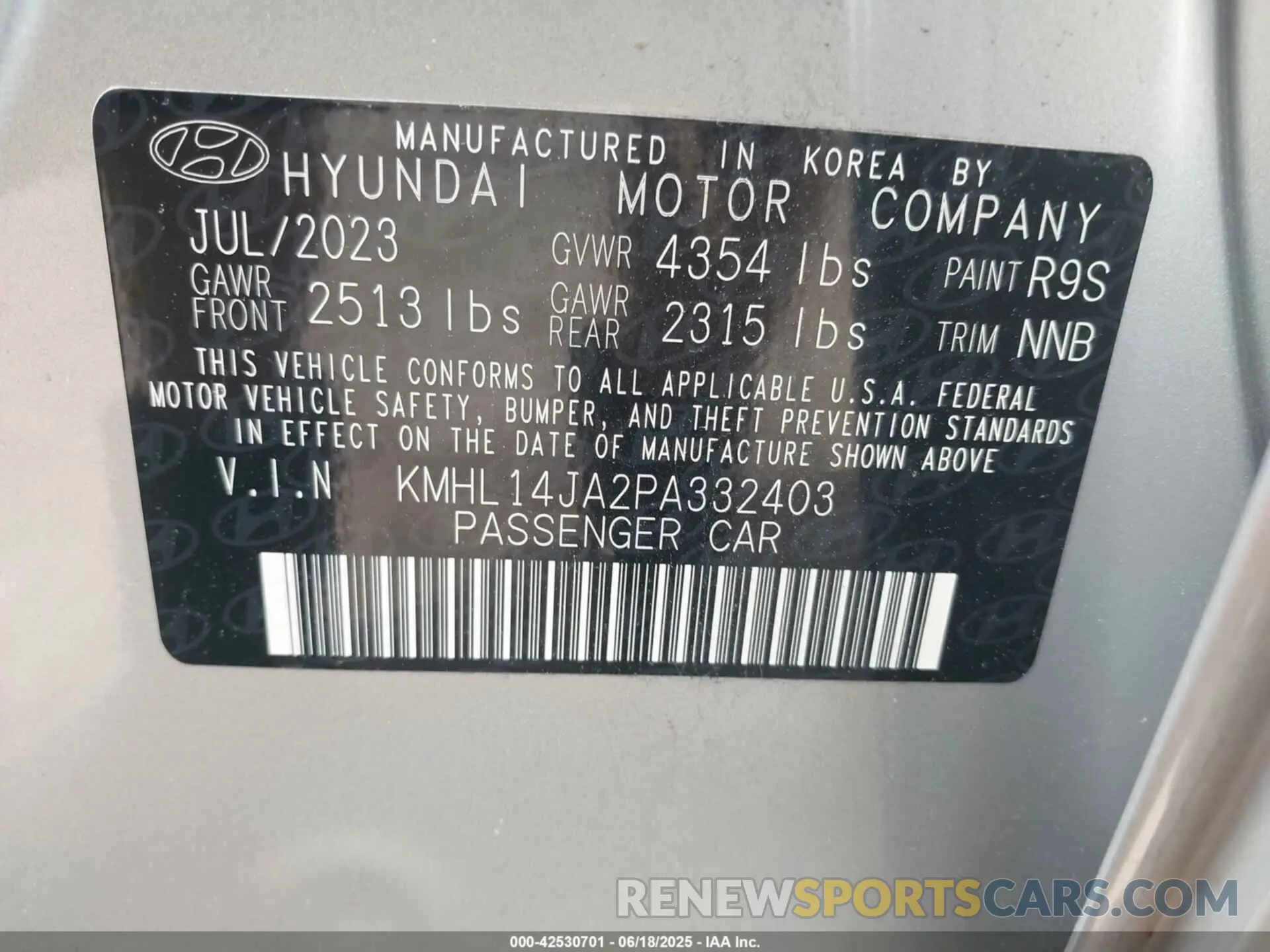 9 Photograph of a damaged car KMHL14JA2PA332403 HYUNDAI SONATA 2023