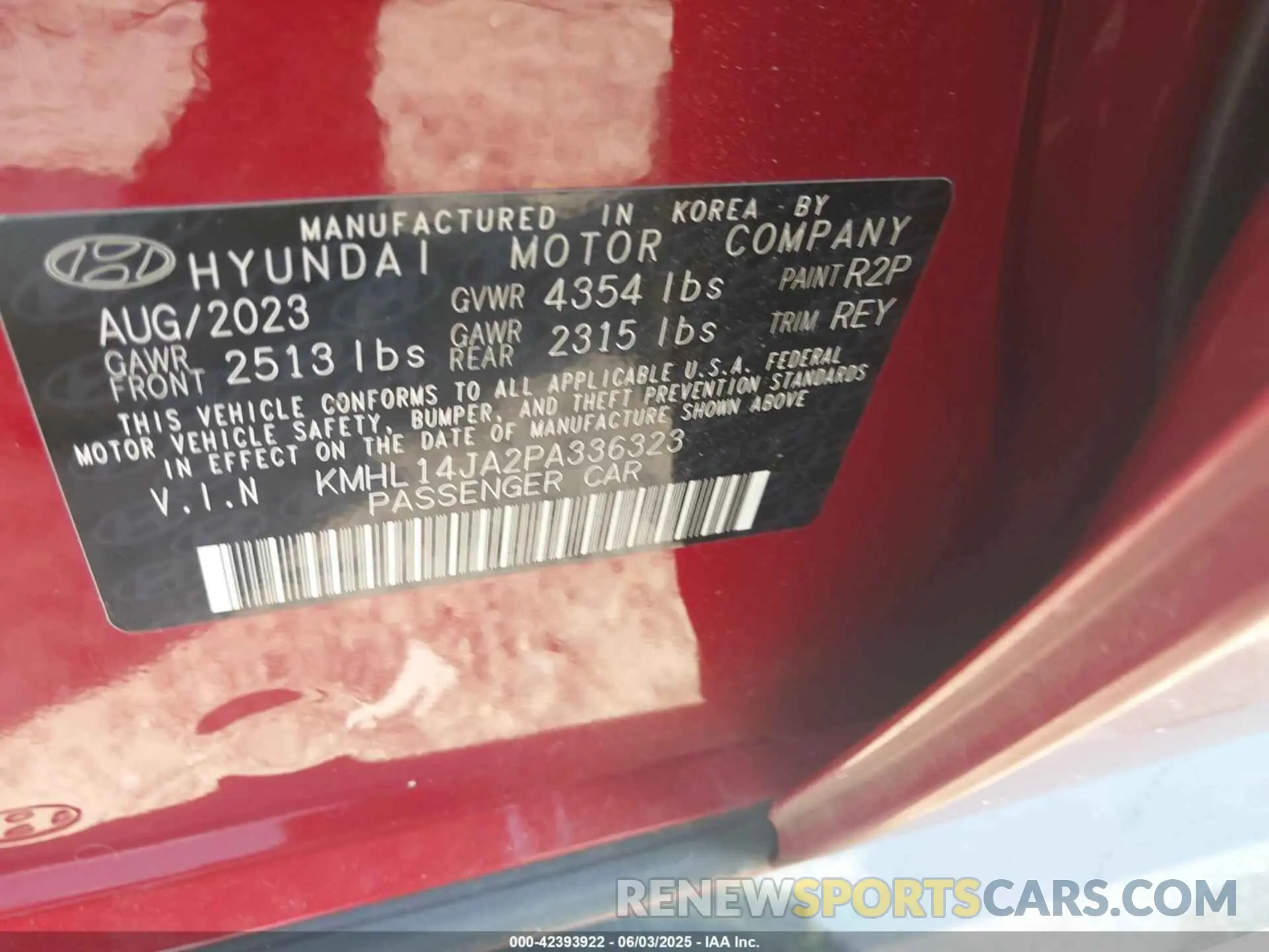 9 Photograph of a damaged car KMHL14JA2PA336323 HYUNDAI SONATA 2023