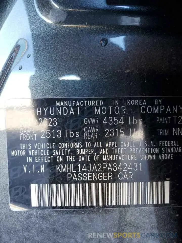15 Photograph of a damaged car KMHL14JA2PA342431 HYUNDAI SONATA 2023
