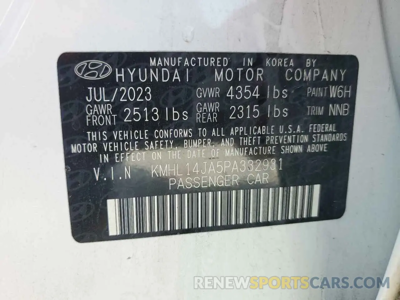 13 Photograph of a damaged car KMHL14JA5PA332931 HYUNDAI SONATA 2023