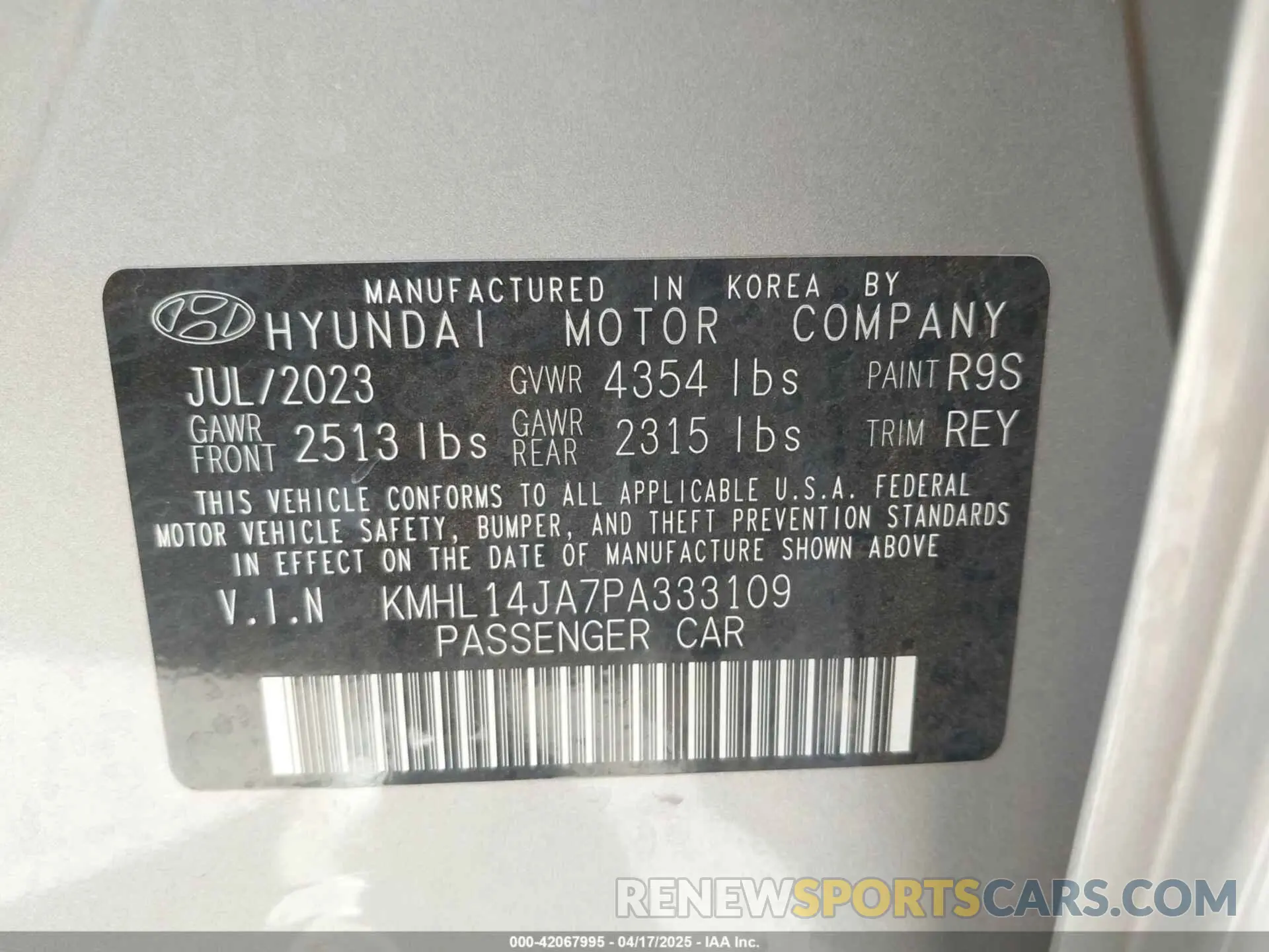 9 Photograph of a damaged car KMHL14JA7PA333109 HYUNDAI SONATA 2023