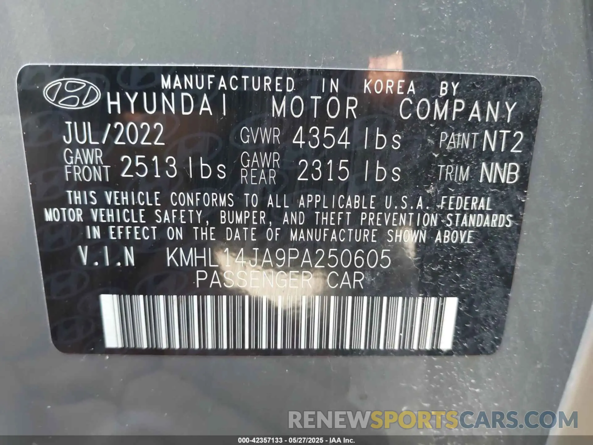 9 Photograph of a damaged car KMHL14JA9PA250605 HYUNDAI SONATA 2023