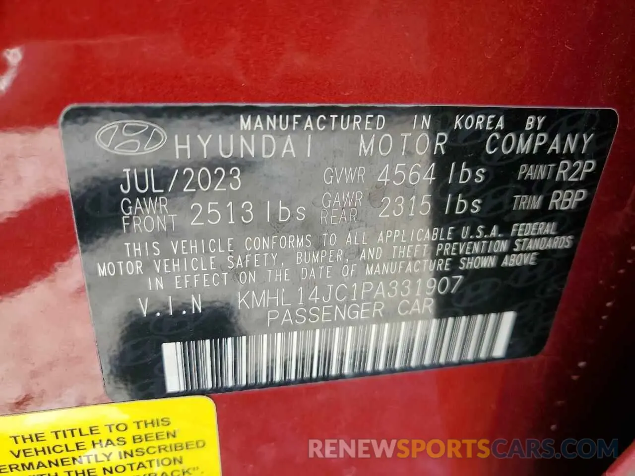 12 Photograph of a damaged car KMHL14JC1PA331907 HYUNDAI SONATA 2023